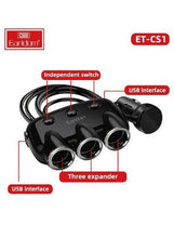 Load image into Gallery viewer, 2 USB In-Car Socket 3.1A Adaptive Fast Charger with Cigarette Lighter Socket - Black