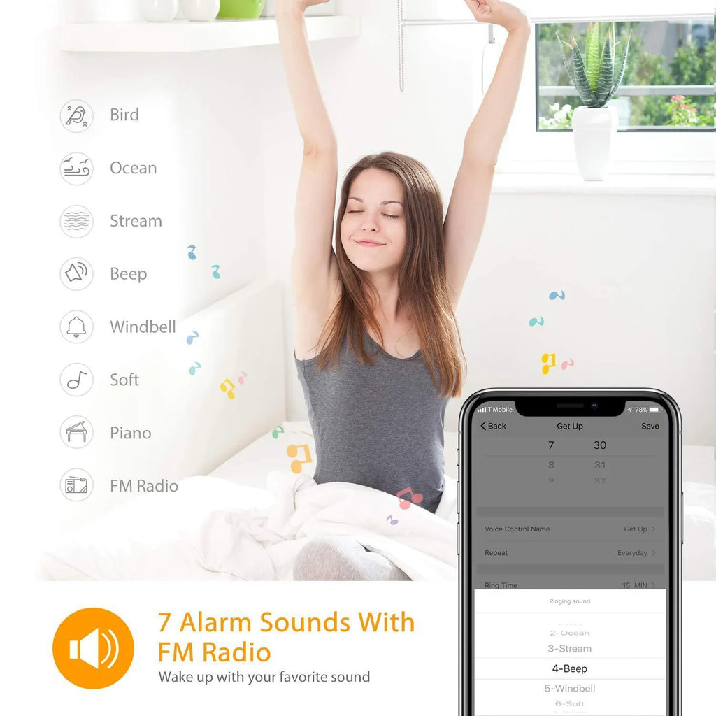Smart APP WiFi 7-Color Digital Wake-Up Alarm Clock
