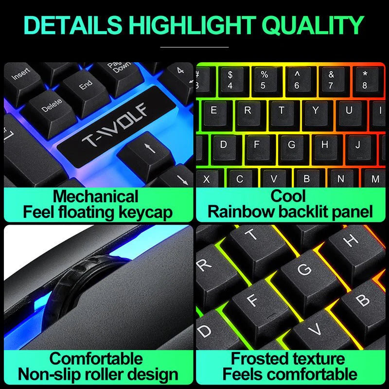 Wired, Rainbow, Backlit, USB, Gaming, Keyboard, Ergonomic