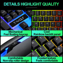 Load image into Gallery viewer, Wired, Rainbow, Backlit, USB, Gaming, Keyboard, Ergonomic