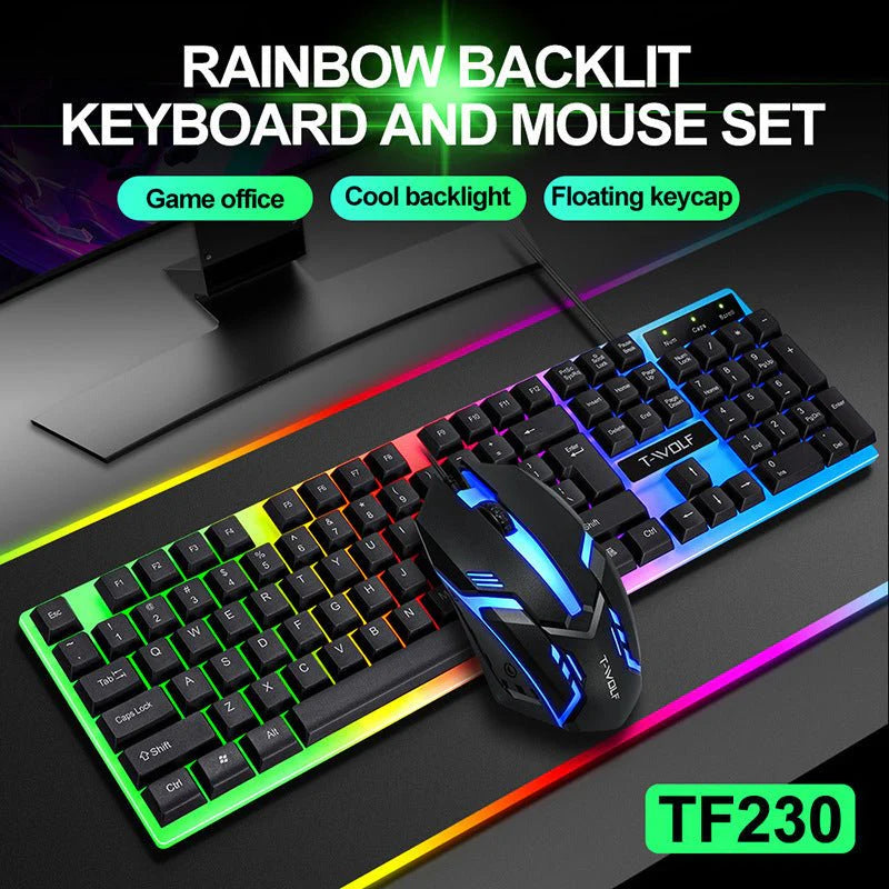 Wired, Rainbow, Backlit, USB, Gaming, Keyboard, Ergonomic